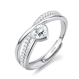 JeweBella 925 Sterling Silver Rings for Women Single Adjustable Eternity Cubic Zirconia Ring Thumb Silver Rose Gold Heart Star Promise Engagement Rings for Women Wedding Anniversary