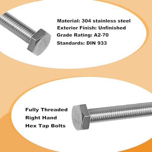 Image of M10-1.5x60mm Hex Bolts and Nuts Set for Caster Wheels Assembly | 304 Stainless Steel M10 Hexagon Nut with Flat Washers, Spring Washers Fastener Fully Threaded 4 Sets motorcycle bolts