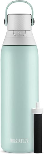 Brita Stainless Steel Premium Filtering Water Bottle, BPA-Free, Reusable, Insulated, Replaces 300 Plastic Water Bottles, Filter Lasts 2 Months or 40 Gallons, Includes 1 Filter, Glacier - 20 oz