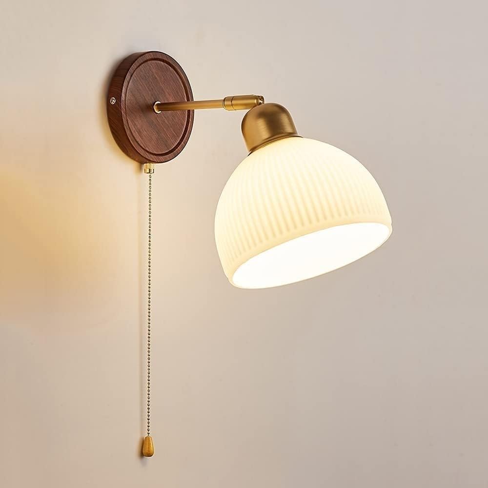 KBUUKYYXouy Farmhouse Wall Lamps for Bedroom Milk Glass Wall Mounted Light with Pull Chain Adjustable Mid Century Modern Wall Sconce Bathroom Lighting Fixtures for Living Room Bedside Headboard