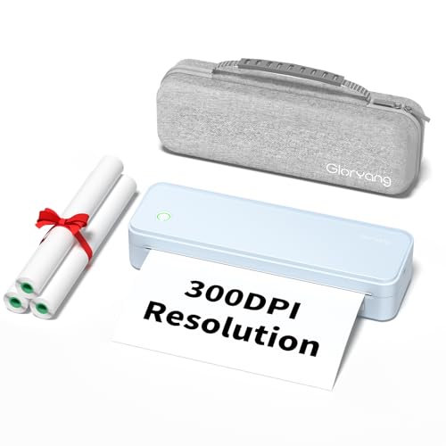 Gloryang 300DPI Portable Printer Wireless for Travel, Inkless Small Bluetooth Printers for Home Use, Compatible with Mobile Phone & Laptop, Support 8.5 x 11 Inch & A4 Thermal Printer Paper, Blue