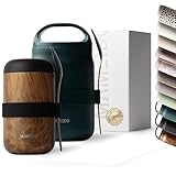 MAMEIDO Termo para Comida 500 ml, Taza Aislada de Acero Inoxidable para Alimentos sin BPA para muesli, helado y sopa (Oak Wood)