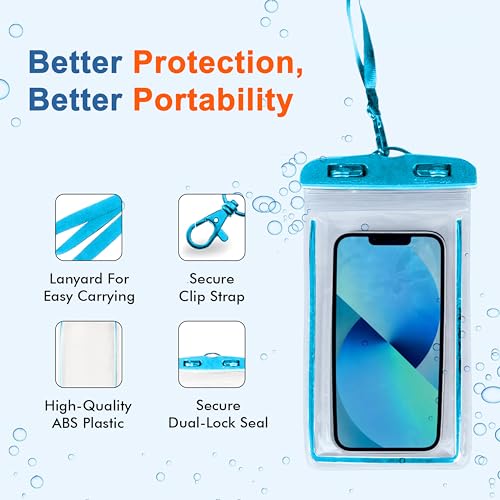 Image of CEDO Waterproof Mobile Pouch Universal Cover Case for All Mobiles, Cellphone Dry Bag Compatible for iPhone, Samsung, OnePlus, Realme, Redmi, Oppo, VIVO, All Smartphones Up to 7.2 inches (Blue)