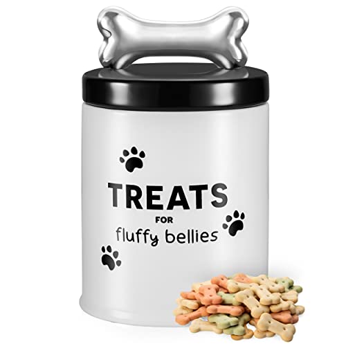 fluffy bellies Dog Treat Jar - Airtight Ceramic Container for Kitchen Counter - Air Tight Farmhouse Dog Cookie Canister for Pets - Rustic Pet Treat Holder for Cats & Dog Biscuits