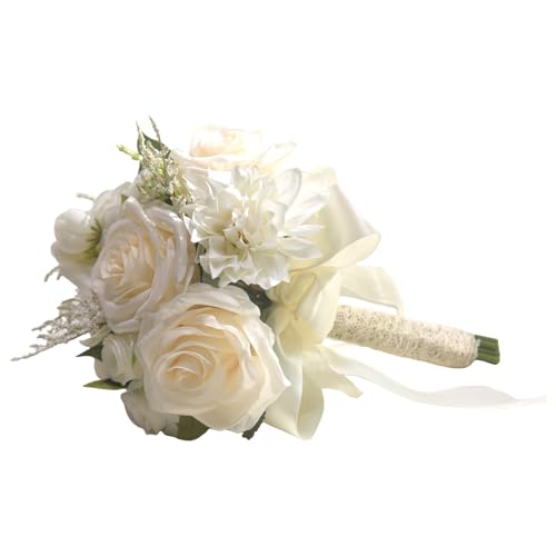 Ramo de rosas artificiales para boda blanco miniatura 1