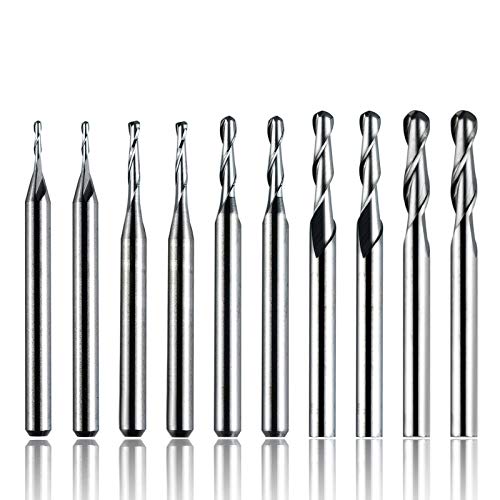 70% Off Everything 10pcs CNC Router Spiral Bits, 2 Flute Ball Nose Engraving, 1/8" Shank End Mill Milling Cutter Diameter 1/1.5/2/2.5/3.175mm