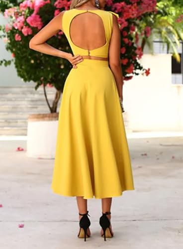 Two Piece Vintage Homecoming Dress Cocktail Dress Tea Length Sleeveless Jewel Neck with Pleated 20253