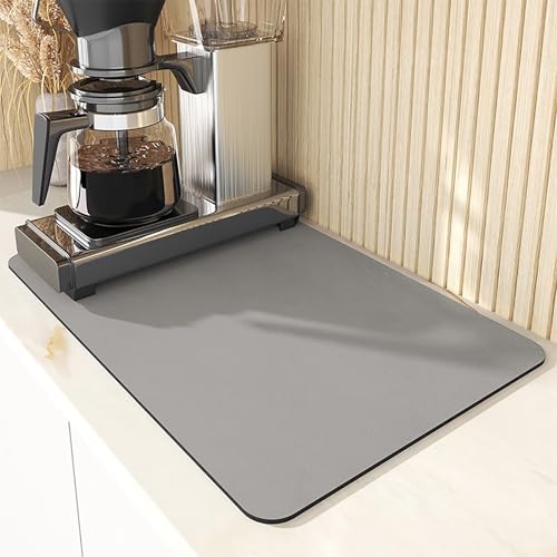 Abtropfmatte Geschirr, Abtropfmatte Spüle, Abtropfmatte Geschirr Silikon, Kaffeemaschine Abtropfmatte, Saugstarke Trockenmatte für Küche, Theke, Bar, Hellgrau, 40*60cm