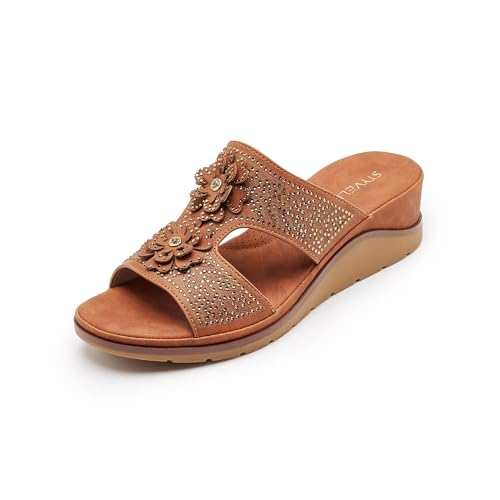 Image of Rhinestone Wedge Sandals for Women, Slip On Open Toe Double Strap Platform
