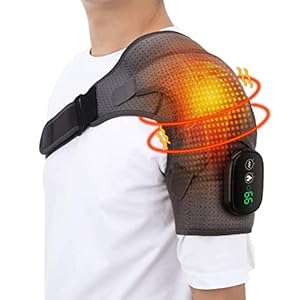Massagegerät Heizung Schulter Wrap, Heizkissen Schulter Massagegerät Schultermassage, Schulterbandage mit 3 Vibrationsmodi, verstellbare USB-Schulterbandage mit LED-Anzeige