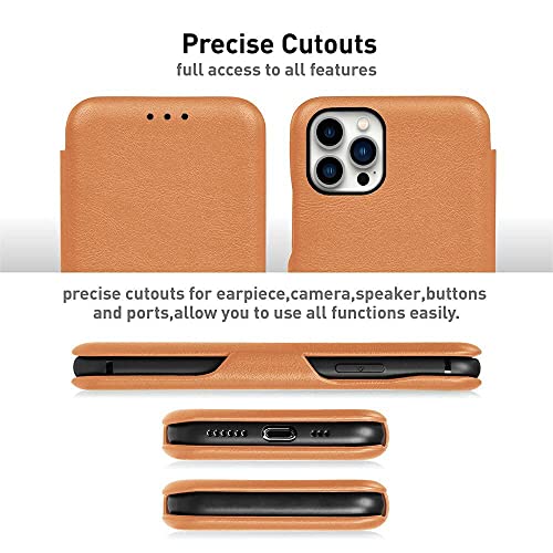 Image of PULOKA iPhone 13 PRO MAX Pu Leather Flip Back Cover Leather Wallet Case with Card Slot & Kickstand Function - TAN