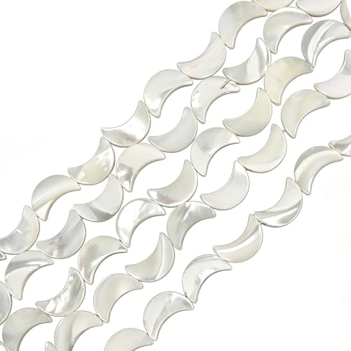 Image of HAAMIIQII Natural White Mother of Pearl Shell Beads 8x12mm Moon Shape Semi Precious Stone Loose Gemstone Beads for Jewelry Making Strand 15 Inch (30-32pcs)