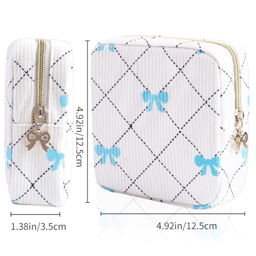 Image of Period Bag for Women - Cute Corduroy Sanitary Napkin Storage Bag with Bow Design | Period Pouch for Daily Use, Travel | Discreet Menstrual Pouch | Pad Bags for Period Holds Pads, Tampons