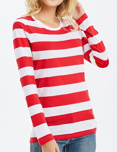 Zecmos Long Sleeve T Shirt Women Striped Tee Crew Neck Wide Stripes Tops Casual3