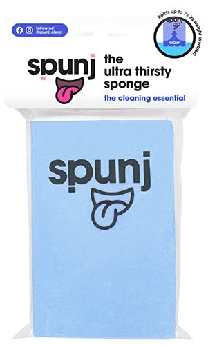 spunjThe Ultra Thirsty Sponge | Super Absorbent Sponge | Holds 7X its Weight in Water | Soak Up Liquids | Damp Dust | Drip Free (Blue)