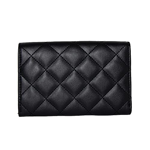 Buckle Down Men's Wallet, Foldover, Disney Signature D Logo Gold, Quilted Black Vegan Leather, 6.5" x 4.5"3