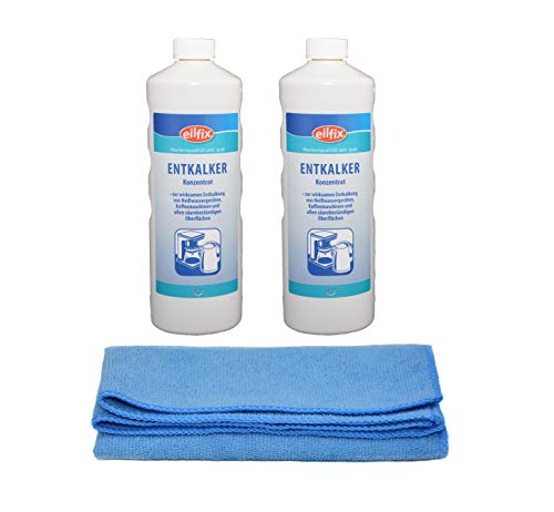 Entkalker für Kaffeemaschine/Kaffeevollautomaten/Espresso- Maschinen/Entkalker Flüssigkonzentrat mit Microfasertuch „Profi“ Blau.(2x1L. Entkalker)