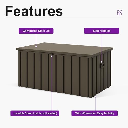 Image of PURPLE LEAF Outdoor Deck Box 150 Gallon, Waterproof Lockable Storage, Brown