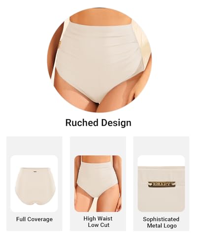 Zmart High Waisted Bikini Bottoms - Women's Full Coverage Ruched Bathing Suit Bottom Low Cut Swimsuit3