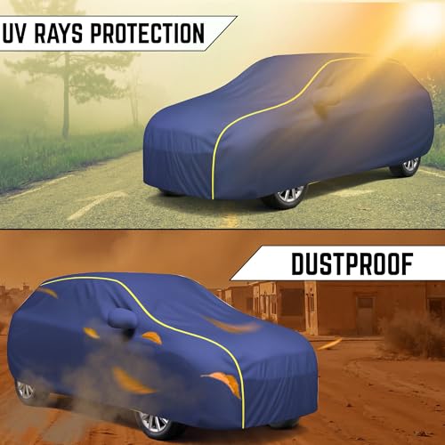 Image of 100% Waterproof Car Cover for Eon UV Protection, Dustproof, Windproof | Custom Fit with Mirror Pockets, Belt & Buckle | All Weather Outdoor Body Cover(Blue)