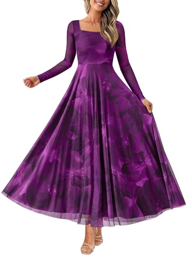 BTFBM Women Maxi Dress Fall 2025 Fashion Elegant Long Sleeve Square Neck Floral Print Party Club Wedding Guest Dresses