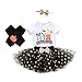 Disfraz Halloween Bebé Recién Nacida 4 Piezas Conjunto para Niñas Pequeñas Mameluco de Manga Corta + Falda de Tul con Lentejuelas + Diadema de Bowknot + Calentador de Pierna (Blanco, 0-6 Meses)