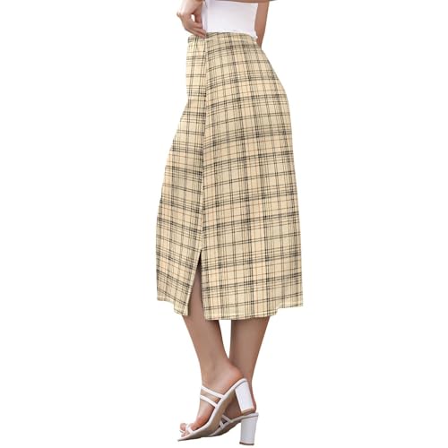 Women Trendy Stretch Skirts for Women Midi Length Summer Double Split Skirt2