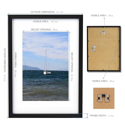 Szyeequoo 30x40 Picture Frame 2 Sets,Picture Frames 30CMx40CM with Mat,Wall Mounting 30x40CM Frame,Horizontal & Vertical Picture Frames,12x16 Picture Frame with Plexiglass,Frame 30x40CM Black - Image 7
