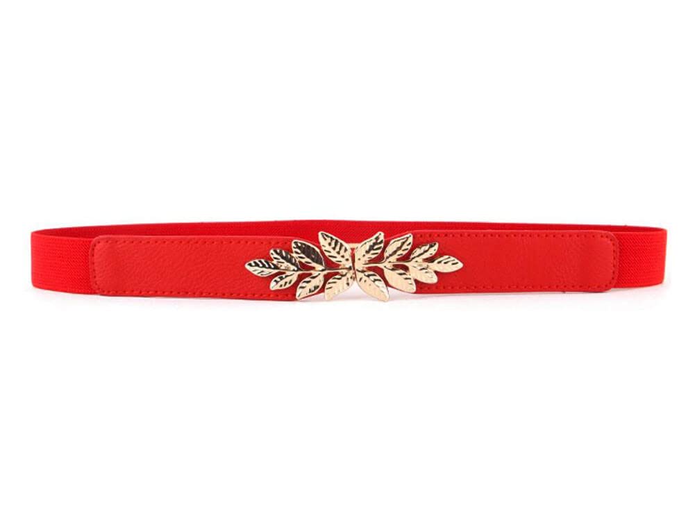 Diyafas Stretchy Dress Thin Belt Ladies Elastic Waistband Leaf Buckle Skinny Belts