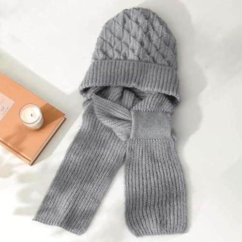 YJWZ Integrierter Gehörschutz Winddichte Mütze Schal,2 in 1 Winddichter Mützenschal Niedlich Mütze Schal Set Damen mit Brosche Winter Warm Strickmütze, Kapuzenschal für Frauen