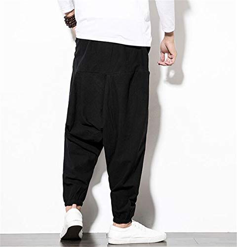 HZCX FASHION Men's Vintage Cotton Blends Linen Drop Crotch Jogging Harem Pants3