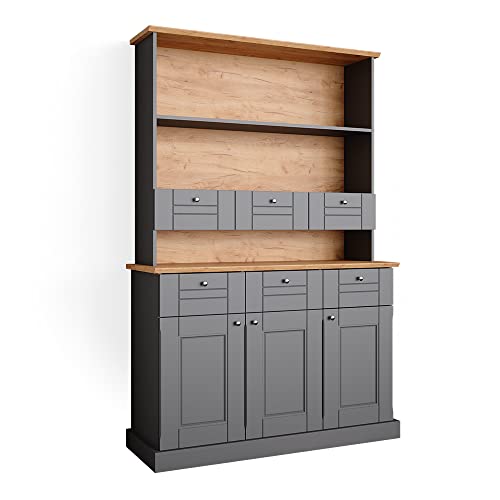 Vicco Hochschrank Bergamo, Küchenkommode, Grau/Eiche, 120 cm