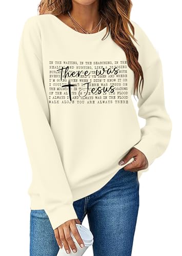 MNLYBABY Christian Sweatshirt Women Jesus Sweater Christian Faith Shirt There Was Jesus Religious Long Sleeve Pullover Tops
