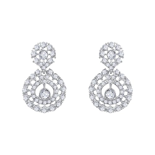 Image of Atasi International Silver Plated White Crystals American Diamonds Stylish Necklace Set with Earrings and Maang Tikka for Women and Girls | Stylish Jewellery for Party, Wedding and Festive Occasions (R6155)