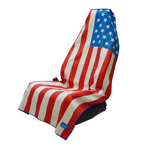 Image of Sprints Athletic Running Towel, Full-Sized, Car Seat Cover - Performance Microfiber (American Flag w /Snaps)