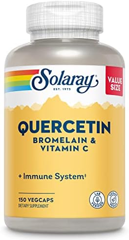 SOLARAY Quercetin Bromelain & Vitamin C, Immune System, Sinus, Respiratory & Antioxidant Activity Support, Vegan, 500mg of Quercetin & 1,235mg of VIT C, 60 Day Guarantee, 75 Servings, 150 VegCaps