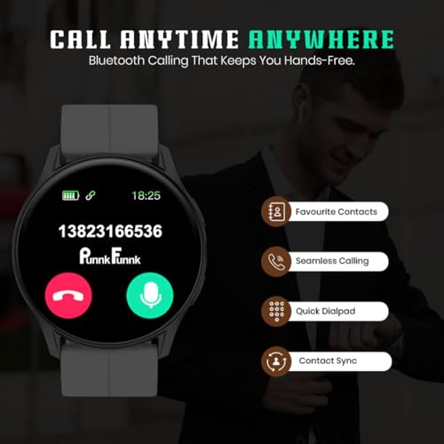 Image of PunnkFunnk Active 5 Smart Watch with 1.3 inch AMOLED HD Display | Bluetooth Calling, AI Voice Assistant, 100+ Sports Modes, Heart Rate & SPO₂ Tracking, IP68 Waterproof for Men & Women- (Dark Grey)