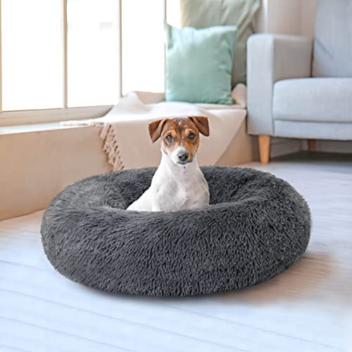 Lucky Sign Katzenbett Waschbar Flauschig Hundebett Rund Hundekissen Kuschel Katzenkissen Warm Katzenkorb Zum Schlafen für Große Hunde und Katzen, (XL) 70 cm Ø - Dunkelgrau
