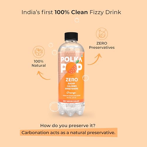 Image of POLKA POP Orange Flavoured Sparkling (Fizzy) Water | Pack of 12 (300ml Each) | 100% Natural Flavour | Zero Sugar & Zero Calories | No Aspartame or Stevia | No Preservatives