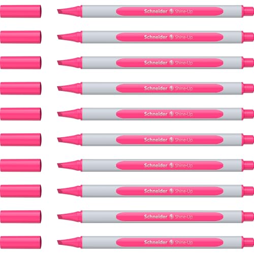 Schneider Shine-Up Textmarker (Strichstärke 1 + 4 mm, aus biobasiertem Kunststoff, ausgezeichnet mit Der blaue Engel), 10 Stück pink