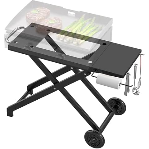 Portable Collapsible Grill Stand Griddle Cart for Blackstone 17"/22" Tabletop Griddle, Outdoor BBQ Accessories, Folding Cart Griddle Stand with Side Shelf for Blackstone Cover