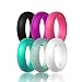 Women's Silicone Wedding Ring,6 Ring Pack (Black,Deep purple,Turquoise,Pink,White and Turquoise Glitter, size 5)
