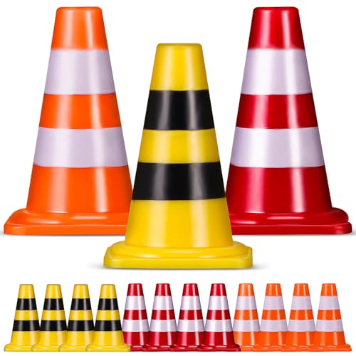 FUNNETOYU 15個 向け交通標識おもちゃ 赤 黄 オレンジのミニ路障模型 色認識と交通 学習に 室内外遊び対応耐久プラスチック製