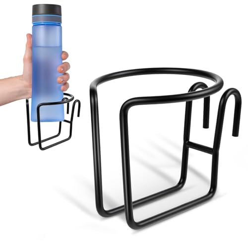 YBEATY Cart Cup Holder with Bottom Bar, Shopping Universal Portable Stroller Ring Cup Holder Stainless Steel Reusable Grocery Cart Drink Holders for Bikes Trolleys Hanging Coffee Baby Bottle (Black)