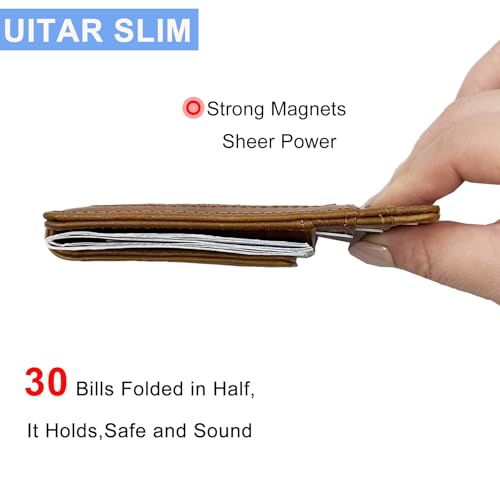 Front Pocket Wallets for Men with Magnet Money Clip RFID Blocking Leather Minimalist Slim Wallet Credit Card Holder (Small Brown)4