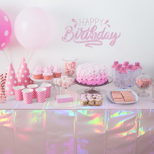 Image of 3 Pack Iridescent Light Pink Tablecloth for Parties, Pastel Pink Holographic Plastic Table Cover, Disposable Laser Baby Pink Table Cloth for Birthday Wedding Baby Shower Party Decorations, 54x108 Inch
