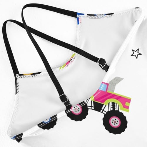 Girls One Piece Swimsuits Monster Truck Pattern Cartoon Sport Halter Swimwear Beach Bathing Suit,7-8T4