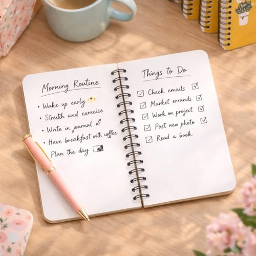 Image of mudrit Pocket Size Notebook, Small Spiral Diary, 120 Plain Pages, 90 GSM ideal for Gratitude List, Daily Goals Planner, To Do List Organiser, Size A6 (Pack of 8 - Pink, Blue, Peach & Yellow)