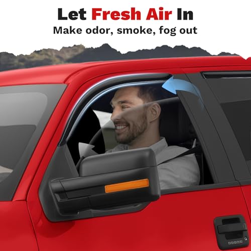 Image of Canvcle F150 Rain Guards - Window Visors for 2009-2014 Ford F150 SuperCrew Cab, Outside-Mount Tape-On Side Window Wind Deflectors for 09-14 F-150 Accessories, Vent Visors Shades Rainproof 4PCS