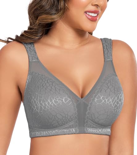 Curyon Plus Size Everyday Bras for Women Minimizer Full Coverage Non Padded Wirefree Grey 46DD